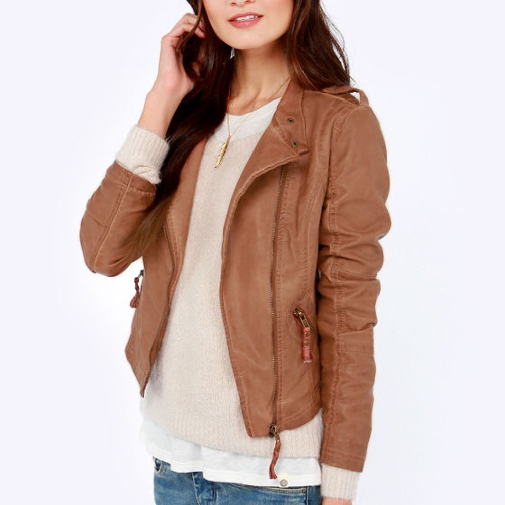 Black Swan Heart Brown Vegan Leather Jacket Size S